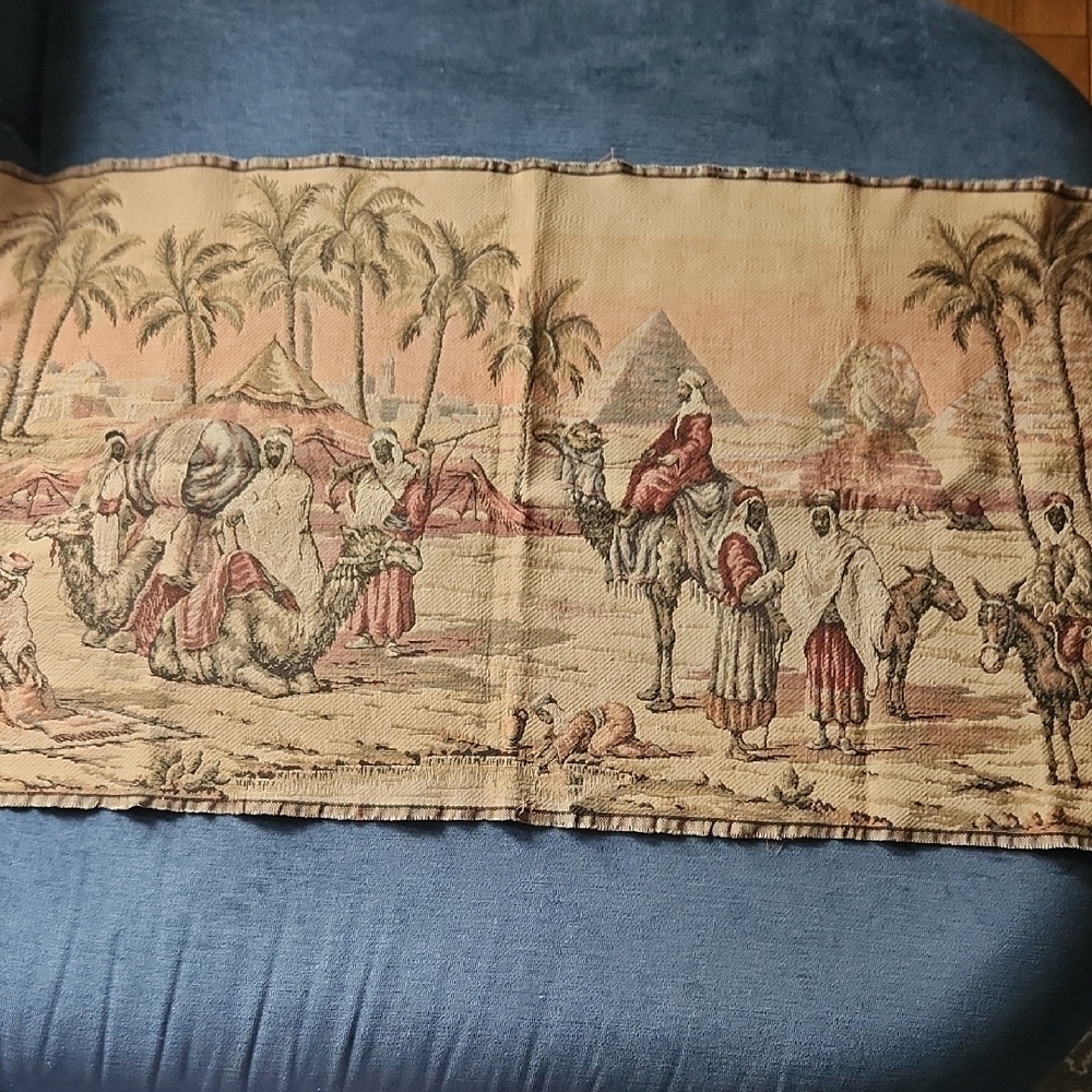Vintage Jaquard Tapestry with Desert Pyramid Camel  Scene 36"x18"
